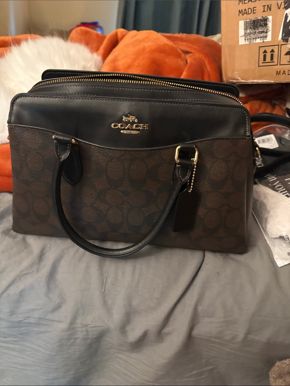 Coach Brown and Black Satchel with Gold Hardware